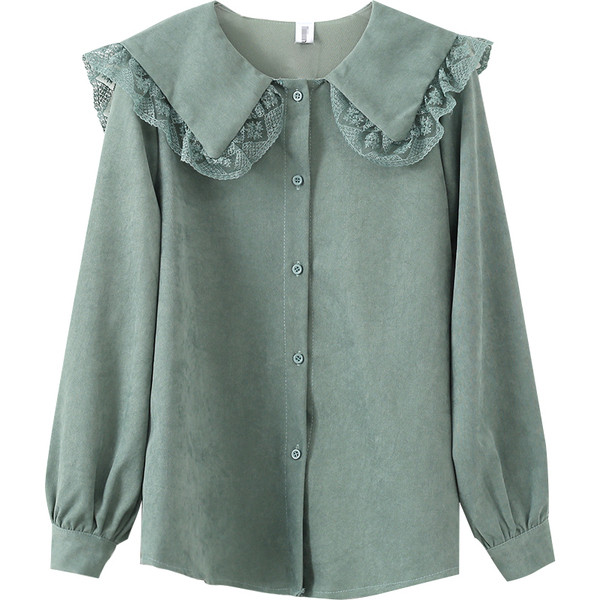 Modern női ing csipkével és gombokkal fehér, zöld és rózsaszín színben