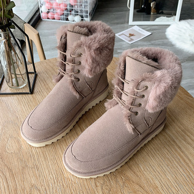 Modern női téli csizma lapos talppal és fűzővel, négy színben