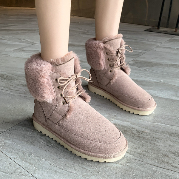 Modern női téli csizma lapos talppal és fűzővel, négy színben