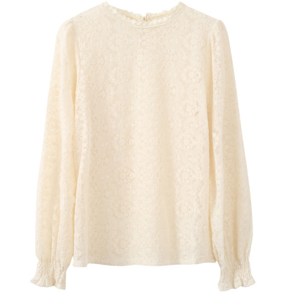 Γυναικεία δαντελένια μπλούζα με στρογγυλή λαιμόκοψη σε λευκό, μαύρο και μπεζ χρώμα