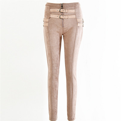 Μοντέρνα γυναικεία παντελόνια με φερμουάρ  σε μπεζ και μαύρο χρώμα