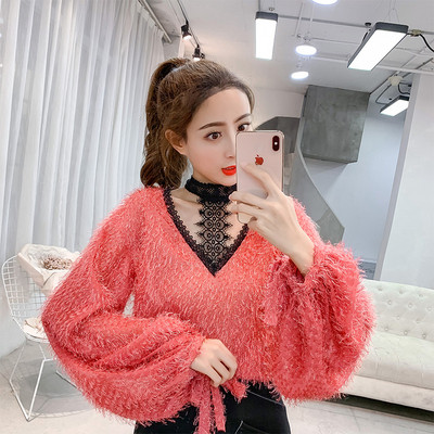 Modern női blúz két színben, csipkével és széles ujjakkal