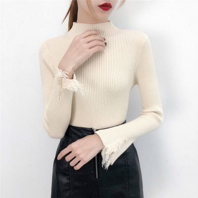 Aktuális női pulóver négy színben, félmagas gallérral