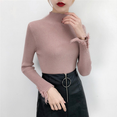 Aktuális női pulóver négy színben, félmagas gallérral