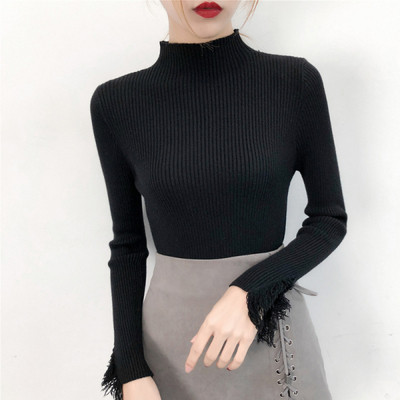 Aktuális női pulóver négy színben, félmagas gallérral