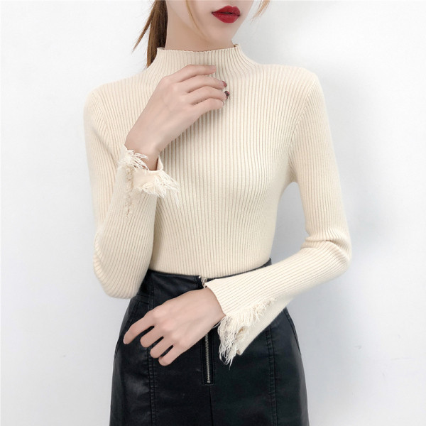 Aktuális női pulóver négy színben, félmagas gallérral