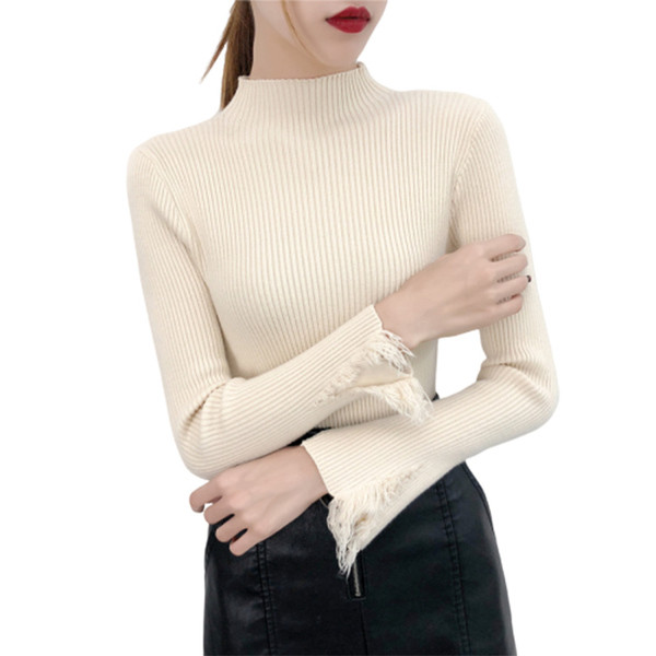 Aktuális női pulóver négy színben, félmagas gallérral