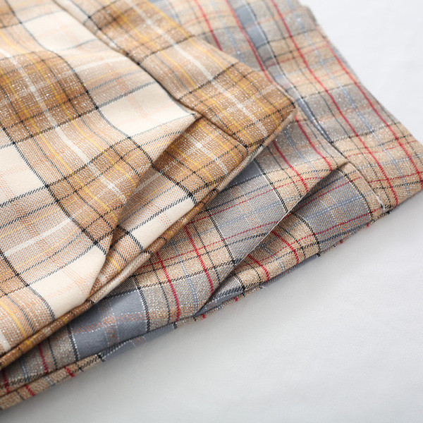 Kék és bézs kockás női szoknya magas derékkal