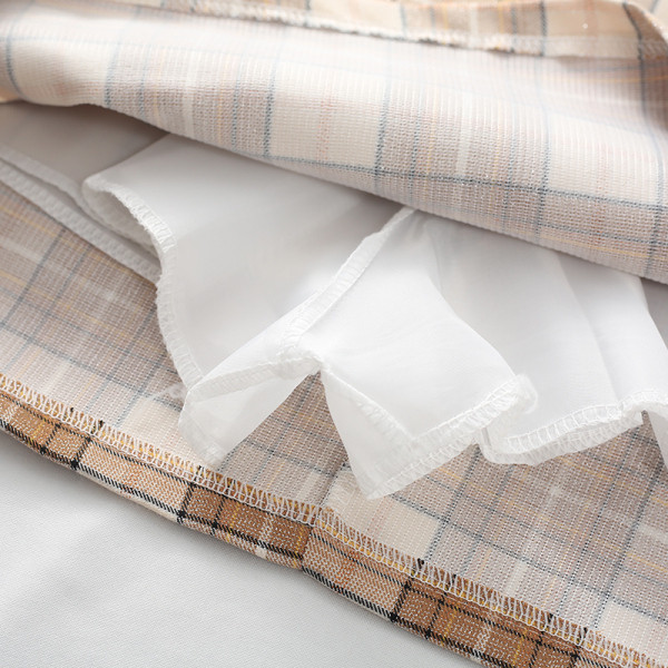 Kék és bézs kockás női szoknya magas derékkal