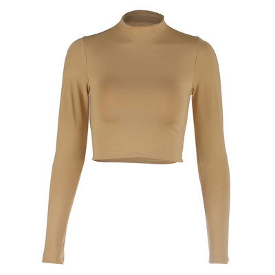 Modern női rövid blúz, hosszú ujjal és magas gallérral több színben