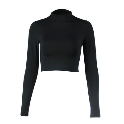 Modern női rövid blúz, hosszú ujjal és magas gallérral több színben