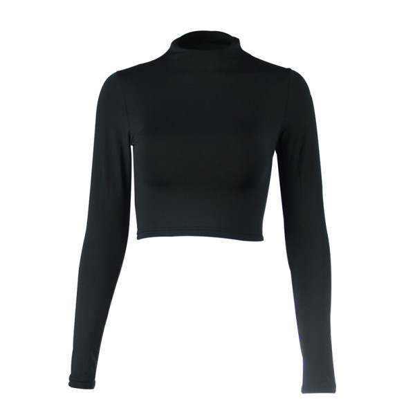 Modern női rövid blúz, hosszú ujjal és magas gallérral több színben