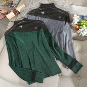 Modern női blúz magas gallérral és hosszú ujjú fekete, szürke és zöld színben