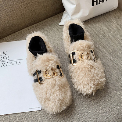 Γυναικείες χειμερινές  μπότες με επίπεδη σόλα σε λευκό, μαύρο και μπεζ χρώμα