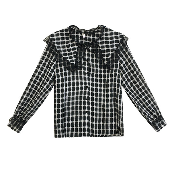 Női kockás ing csipkével és gombokkal - retro stílusú