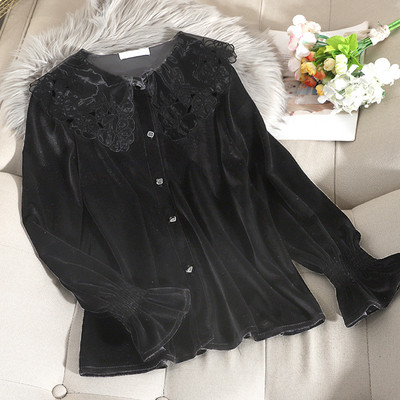 Γυναικείο καθημερινό πουκάμισο με δαντέλα και κουμπιά σε τρία χρώματα