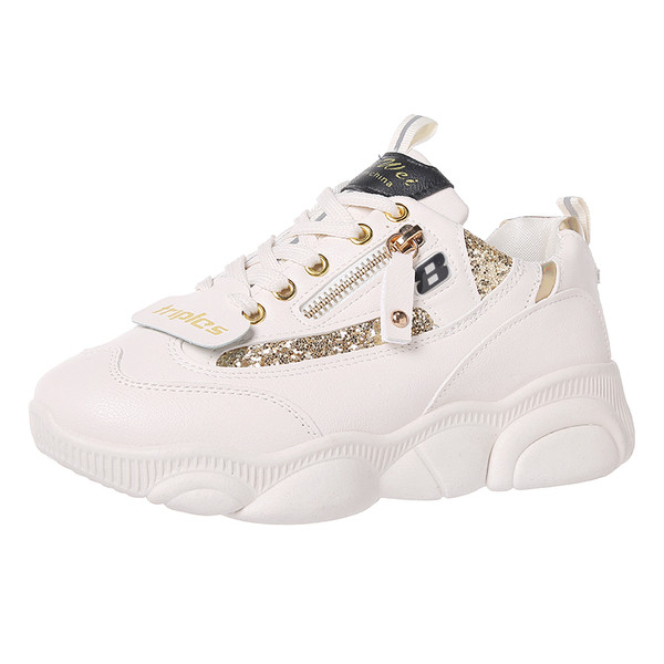 Μοντέρνα γυναικεία αθλητικά παπούτσια με φερμουάρ και κορδόνια σε λευκό, μαύρο και γκρι χρώμα