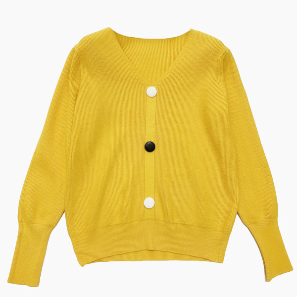 Női kötött pulóver spitz nyakkivágással és gombokkal