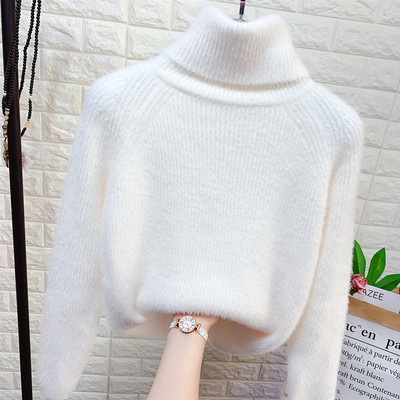 Μοντέρνο γυναικείο πουλόβερ με υψηλό γιακά και μακριά μανίκια