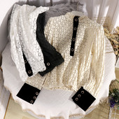 Modern női csipke ing gombokkal és hosszú ujjú bézs, fehér és fekete színben