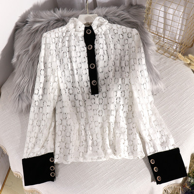 Modern női csipke ing gombokkal és hosszú ujjú bézs, fehér és fekete színben