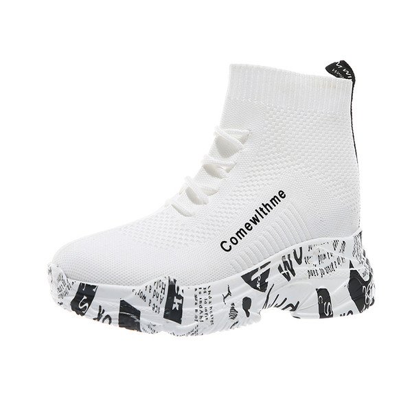 Μοντέρνα γυναικεία παπούτσια ΣΕ πλατφόρμα Με κορδόνια σε μαύρο και άσπρο χρώμα