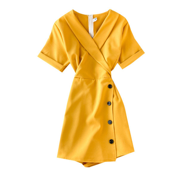 Stílusos női overál spitz nyakkivágással és rövid ujjú több színben