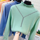 Γυναικείο πλεκτό πουλόβερ με κολάρο πόλο σε διάφορα χρώματα