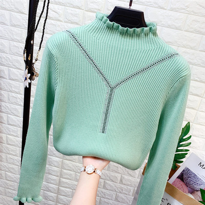 Γυναικείο πλεκτό πουλόβερ με κολάρο πόλο σε διάφορα χρώματα