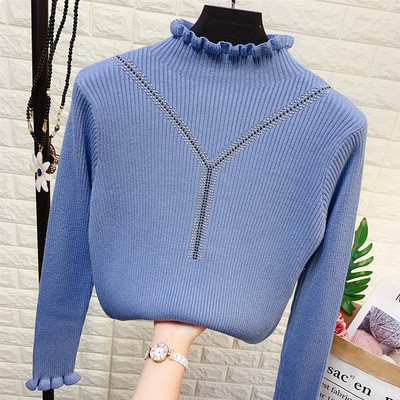 Γυναικείο πλεκτό πουλόβερ με κολάρο πόλο σε διάφορα χρώματα