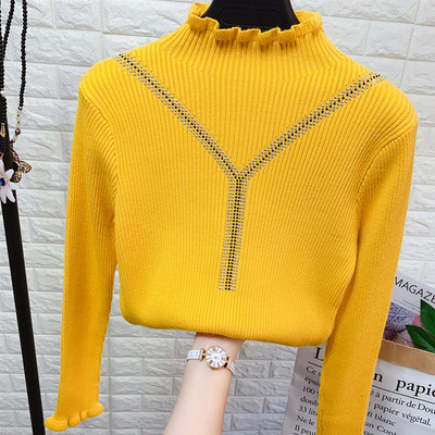 Γυναικείο πλεκτό πουλόβερ με κολάρο πόλο σε διάφορα χρώματα