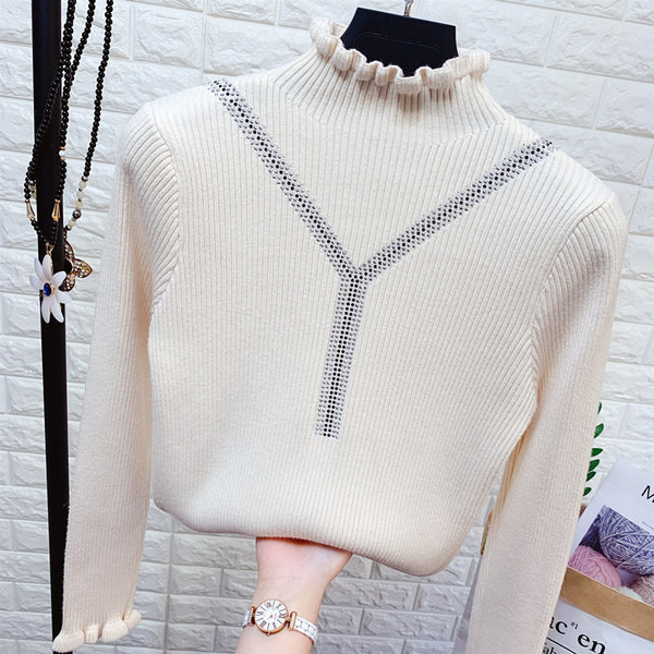 Γυναικείο πλεκτό πουλόβερ με κολάρο πόλο σε διάφορα χρώματα