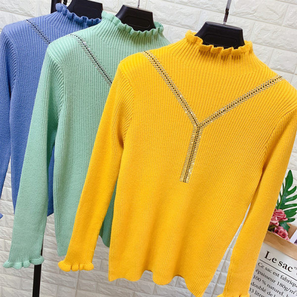 Γυναικείο πλεκτό πουλόβερ με κολάρο πόλο σε διάφορα χρώματα