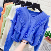 Γυναικείο πλεκτό πουλόβερ με λαιμόκοψη - διάφορα χρώματα