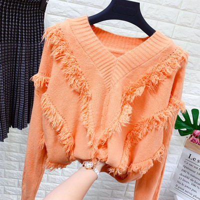 Γυναικείο πλεκτό πουλόβερ με λαιμόκοψη - διάφορα χρώματα