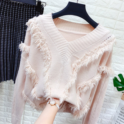 Γυναικείο πλεκτό πουλόβερ με λαιμόκοψη - διάφορα χρώματα