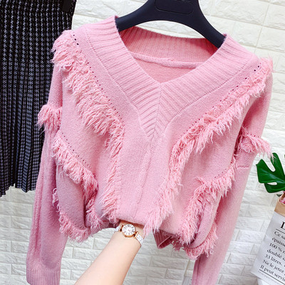 Γυναικείο πλεκτό πουλόβερ με λαιμόκοψη - διάφορα χρώματα