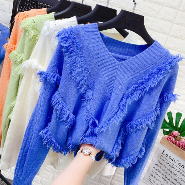 Γυναικείο πλεκτό πουλόβερ με λαιμόκοψη - διάφορα χρώματα