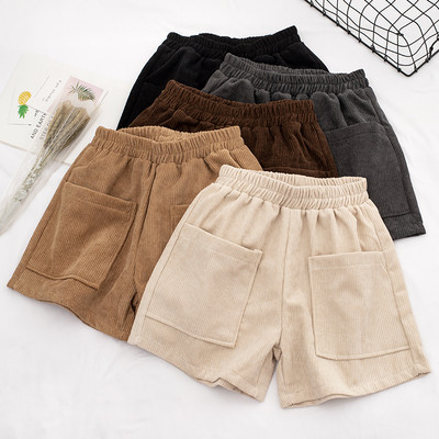Къси дамски панталони в пет цвята с джобове и висока талия