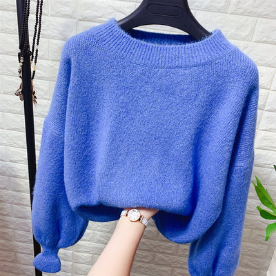 Γυναικείο πλεκτό πουλόβερ με στρογγυλη λαιμό και φαρδιά μανίκια σε διάφορα χρώματα