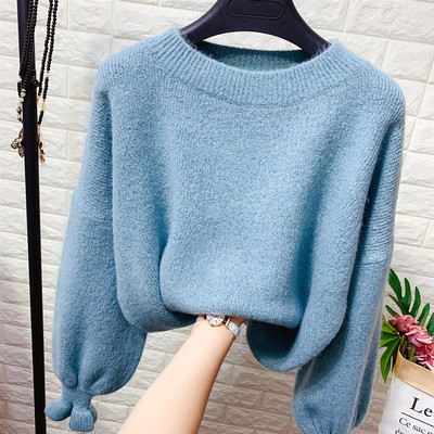 Γυναικείο πλεκτό πουλόβερ με στρογγυλη λαιμό και φαρδιά μανίκια σε διάφορα χρώματα