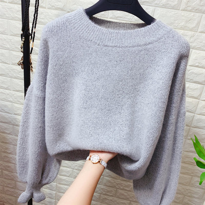 Γυναικείο πλεκτό πουλόβερ με στρογγυλη λαιμό και φαρδιά μανίκια σε διάφορα χρώματα