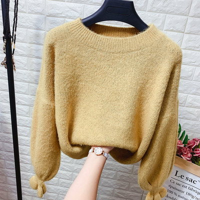 Γυναικείο πλεκτό πουλόβερ με στρογγυλη λαιμό και φαρδιά μανίκια σε διάφορα χρώματα