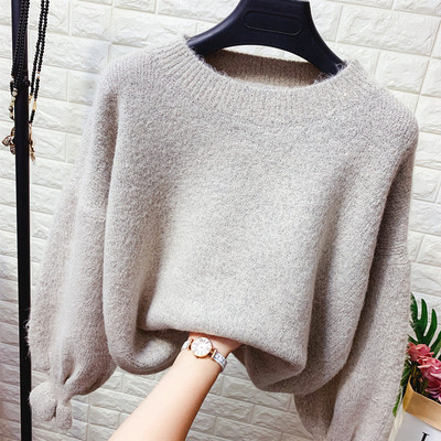 Γυναικείο πλεκτό πουλόβερ με στρογγυλη λαιμό και φαρδιά μανίκια σε διάφορα χρώματα