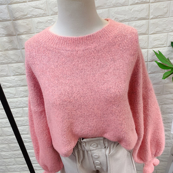 Γυναικείο πλεκτό πουλόβερ με στρογγυλη λαιμό και φαρδιά μανίκια σε διάφορα χρώματα