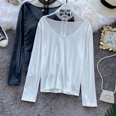 Modern női blúz magas csipkegallérral és hosszú ujjú négy színben