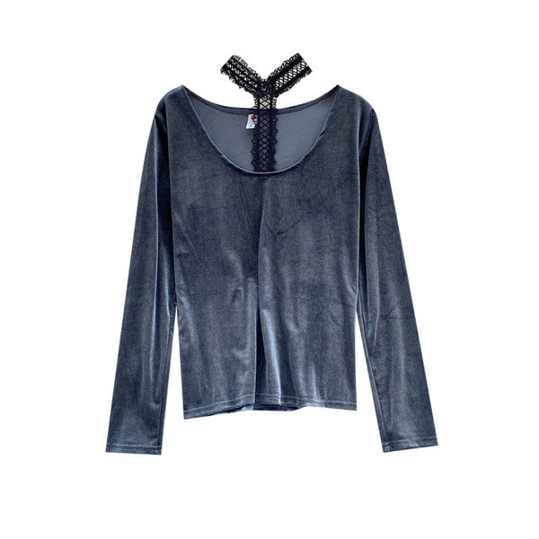 Modern női blúz magas csipkegallérral és hosszú ujjú négy színben