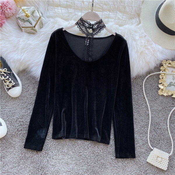 Modern női blúz magas csipkegallérral és hosszú ujjú négy színben