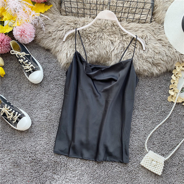 Modern női szatén felső, vékony pántokkal, négy színben