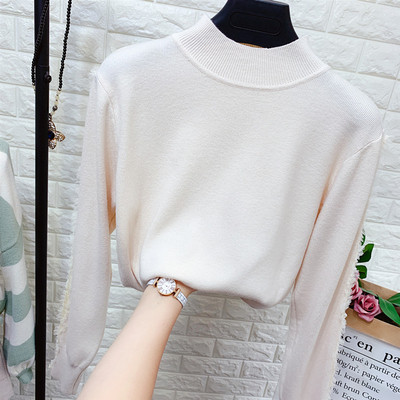 Νέο μοντέλο πλεκτό πουλόβερ γυναικείο  με μανίκια τούλι και ψηλό κολάρο 